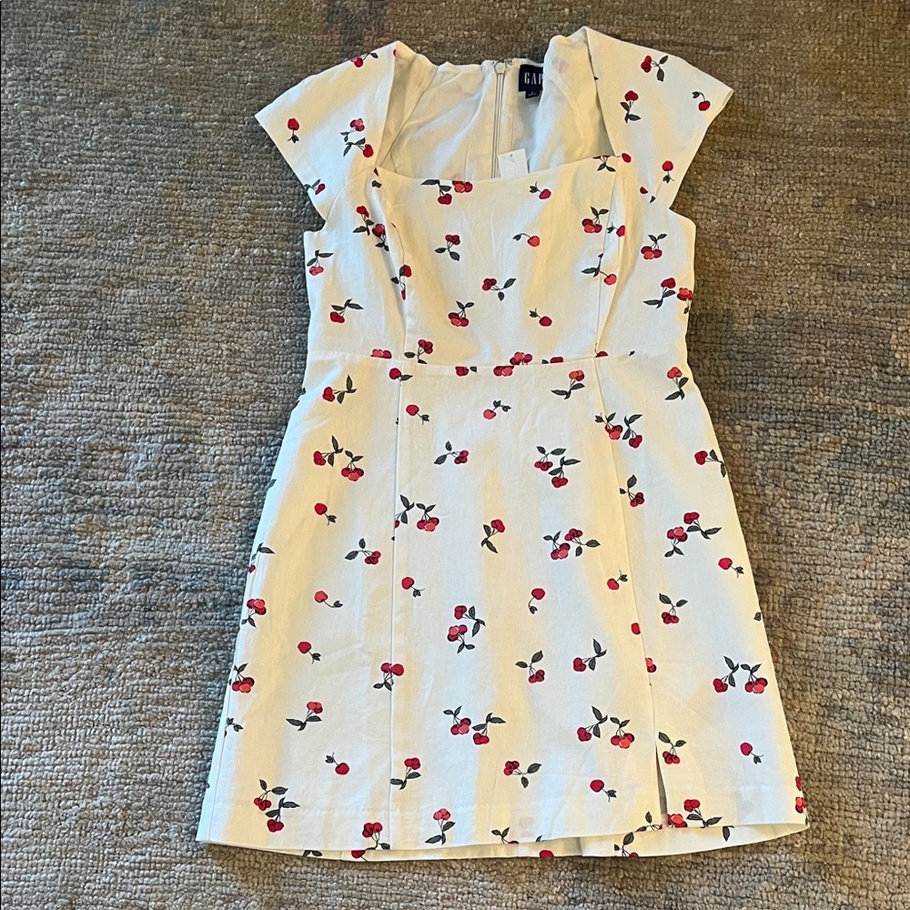 GAP Ivory Linen Dress with Cherry Red Floral Design